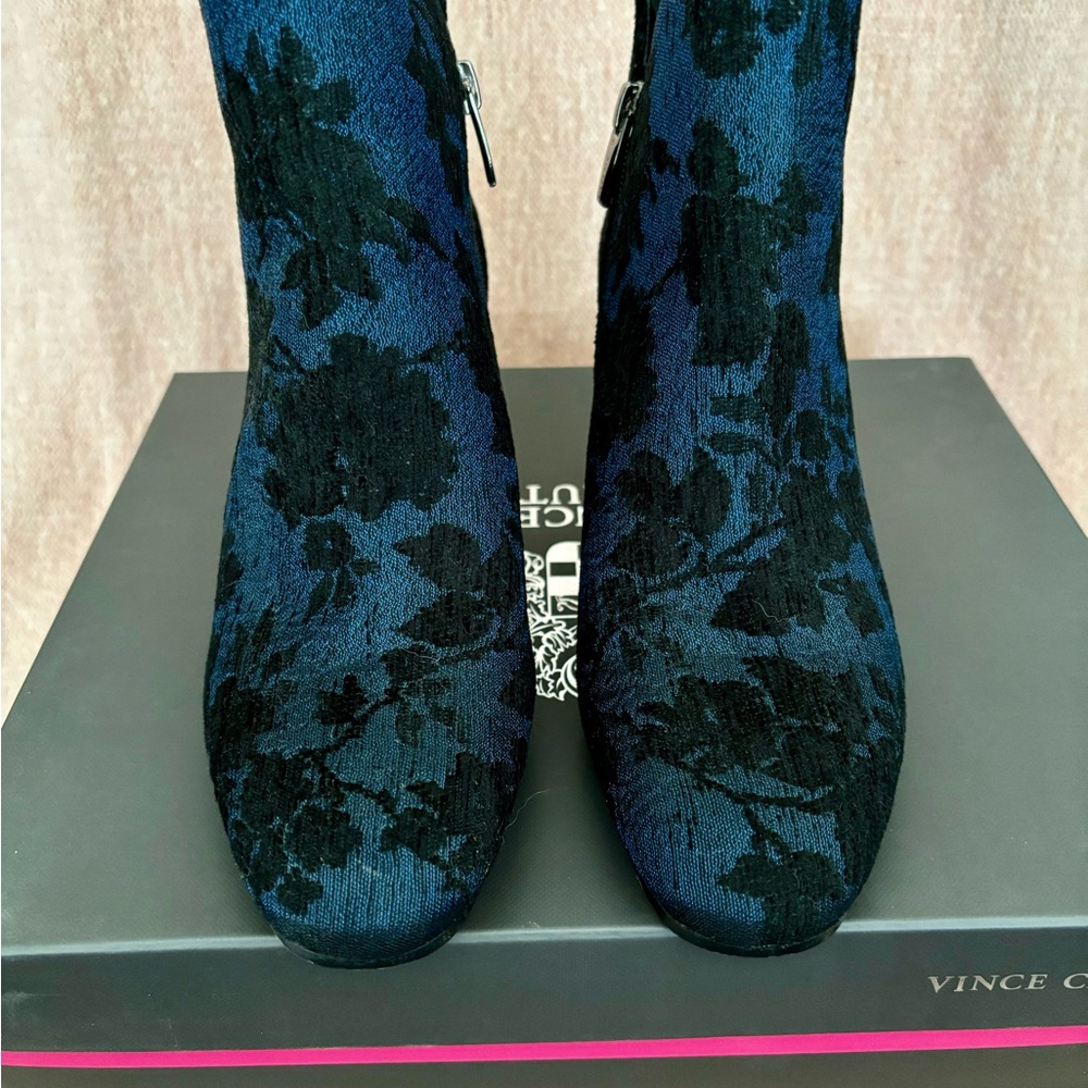 Vince Camuto Blue and Black Ankle Boots with Rhinestones